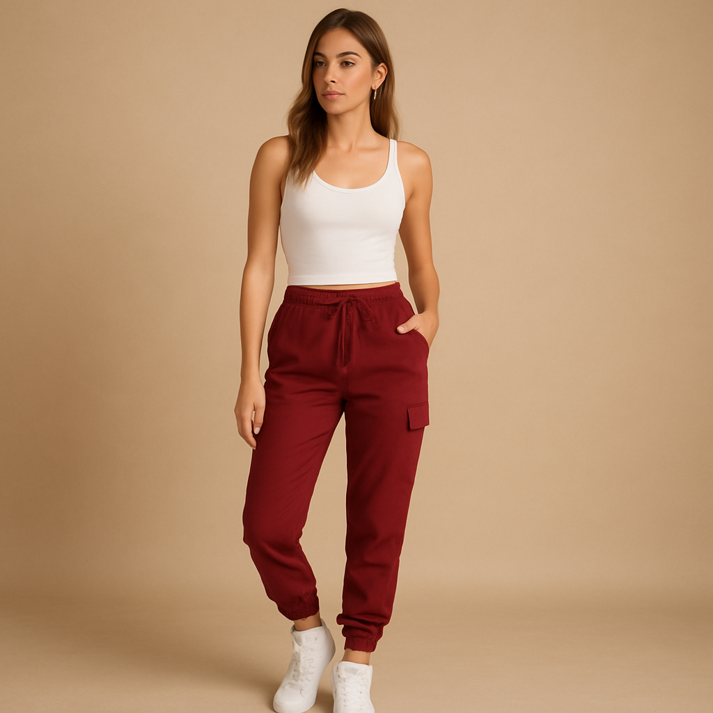 Lyra – Pantaloni cargo cambrați cu talie înaltă și buzunare practice