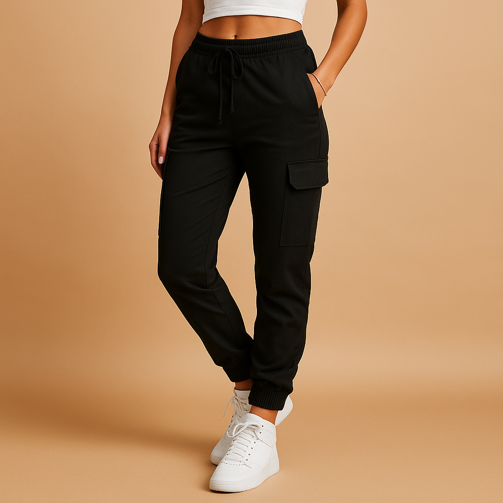 Lyra – Pantaloni cargo cambrați cu talie înaltă și buzunare practice