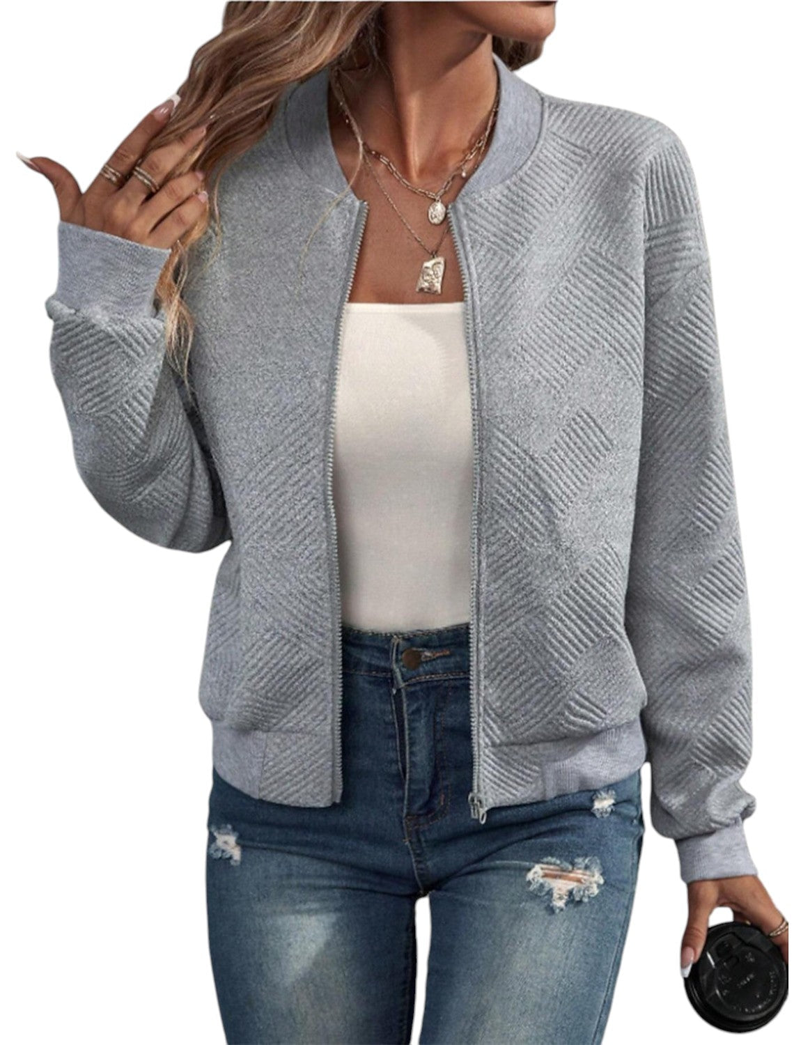 Fiona – Trendy bomber bunda se zipem vpředu a strukturovaným designem