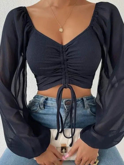 Luna – Elegáns hosszú ujjú felső négyzet alakú nyakkivágással