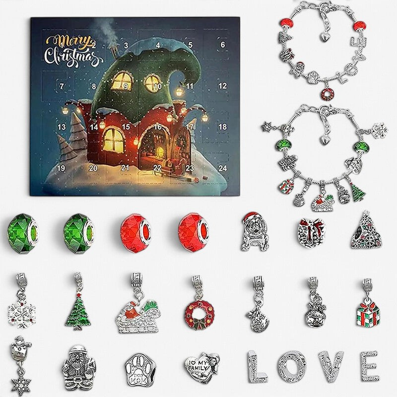 JingleCharms - Calendario dell’Avvento con bracciale con ciondoli e 24 ciondoli