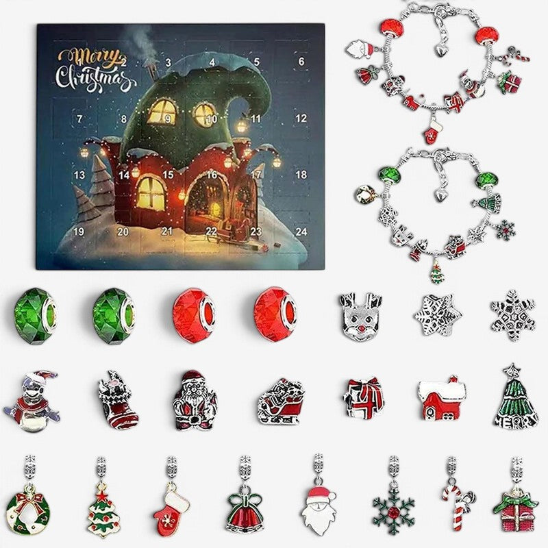 JingleCharms - Calendario dell’Avvento con bracciale con ciondoli e 24 ciondoli