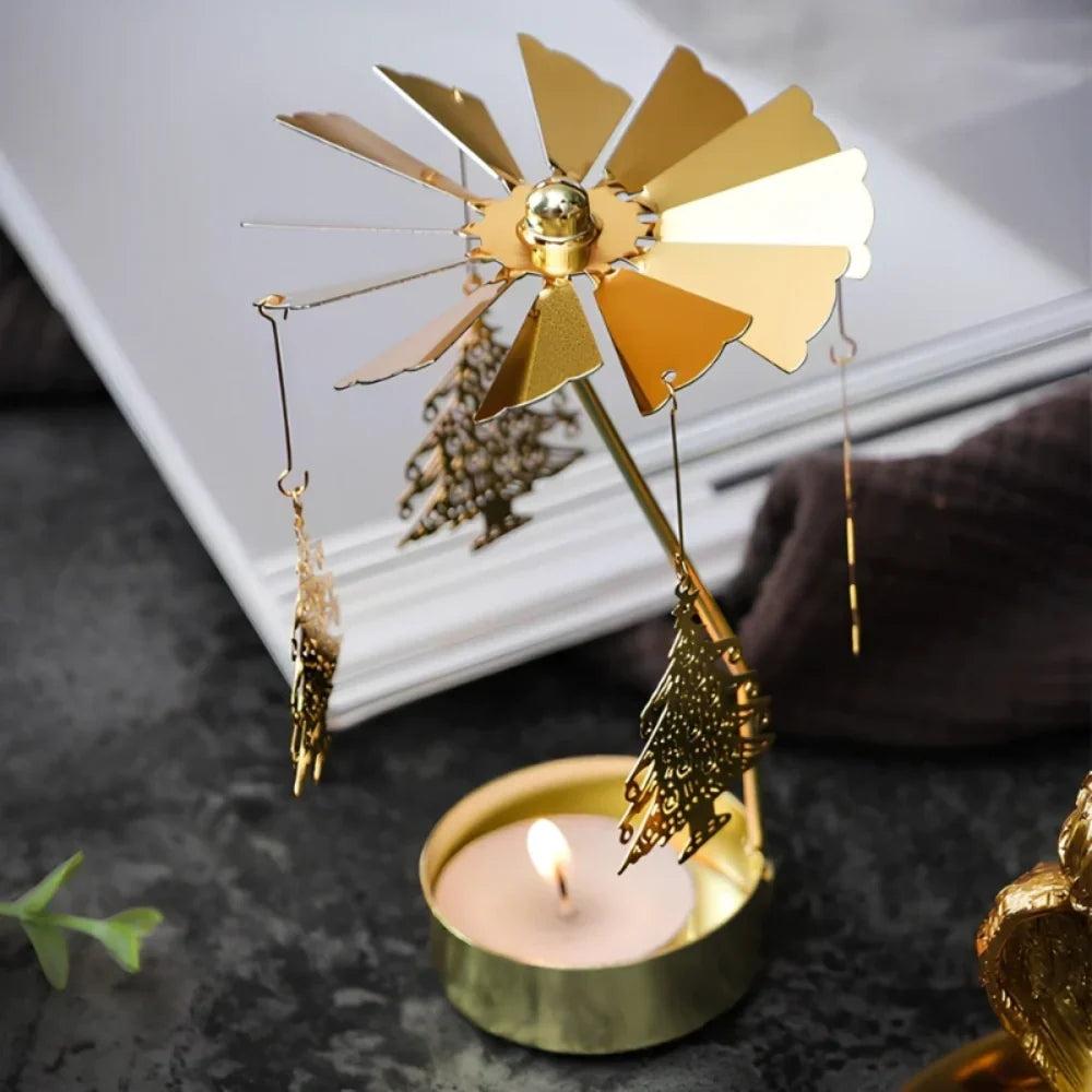 SpinGlow - Carrossel de velas em metal rotativo com ornamentos suspensos