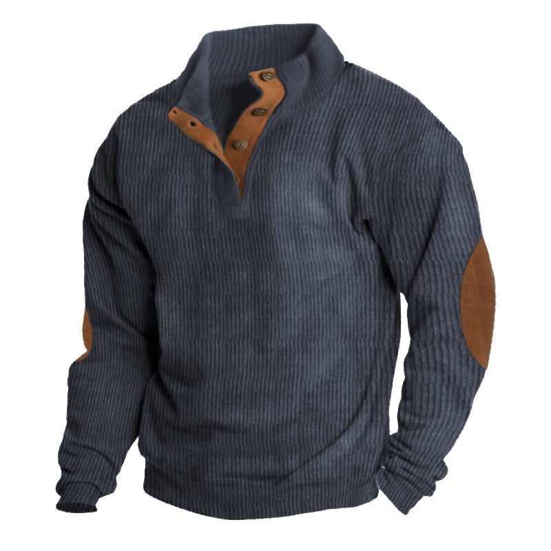 Lucas – Outdoor sweater with button collar and reinforced elbow patches