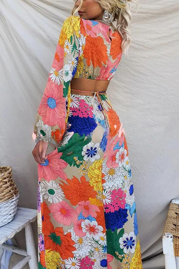 Elara - Robe maxi à imprimé floral avec encolure ronde
