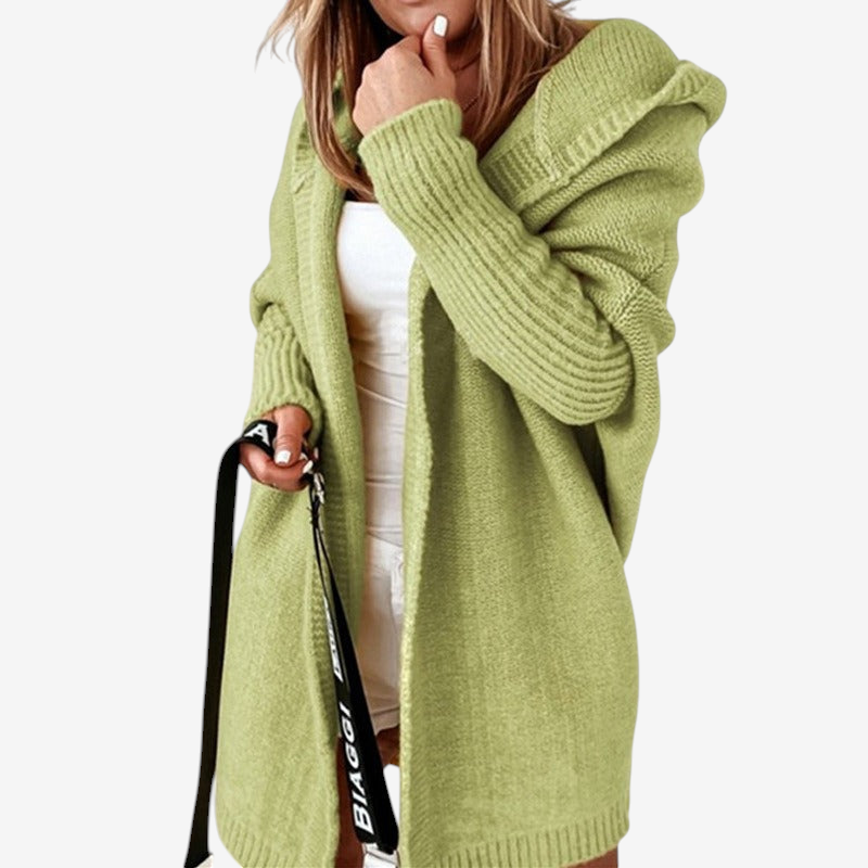 Cardigan lavorato a maglia con cappuccio da donna