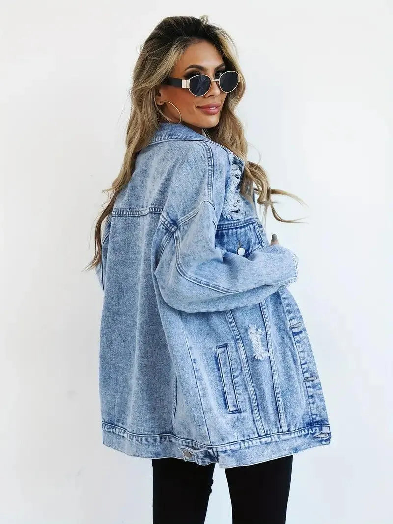 Lena - Jachetă din denim cu croială lejeră și mai multe buzunare