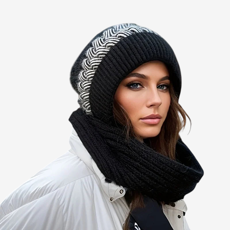 WinterLoom – Pletená čiapka s integrovaným šálom a mäkkou flísovou podšívkou