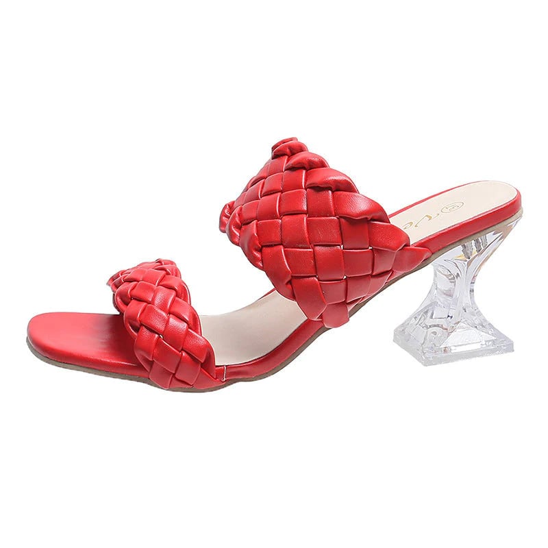 CrystalCozy - Sandały z Przezroczystymi Obcasami w Kształcie Piramidy