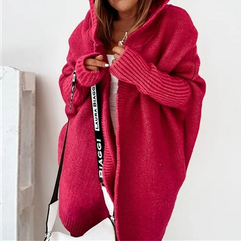 Cardigan lavorato a maglia con cappuccio da donna