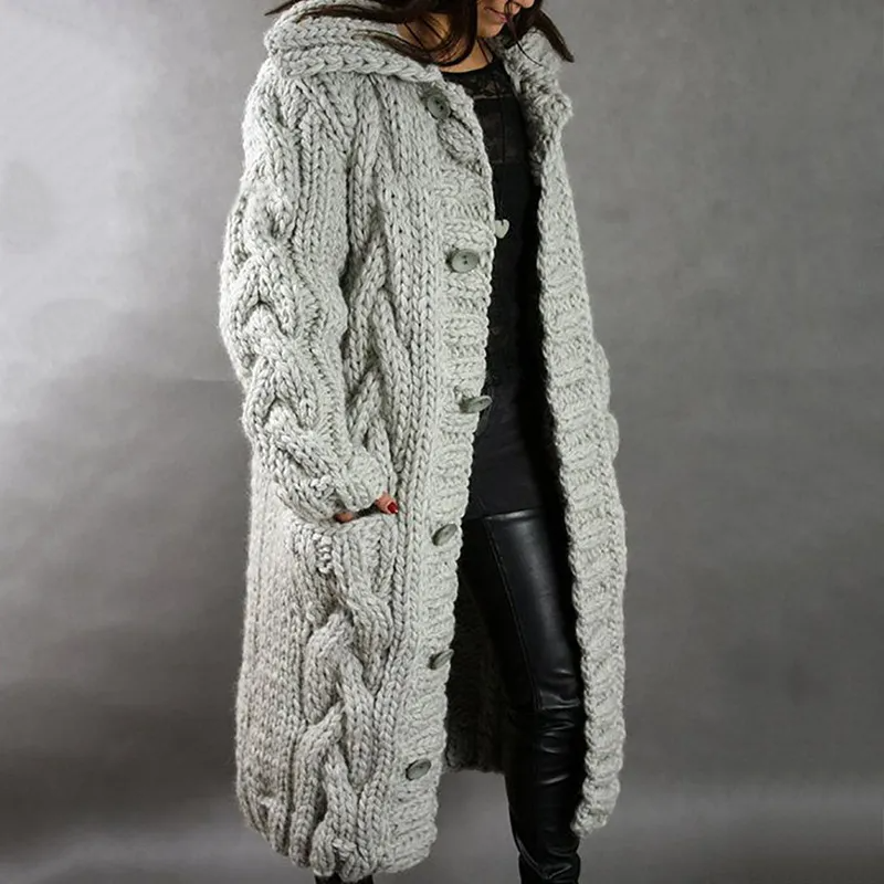 Emilia - Cardigan spesso lavorato a maglia con collo risvoltato e tasche ampie