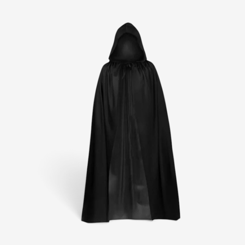 Mantello nero con cappuccio per Halloween e cosplay