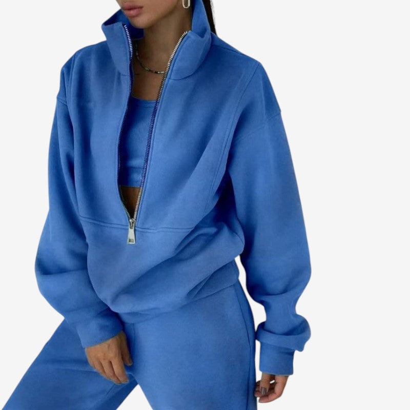 Completo donna con felpa con zip e pantaloni