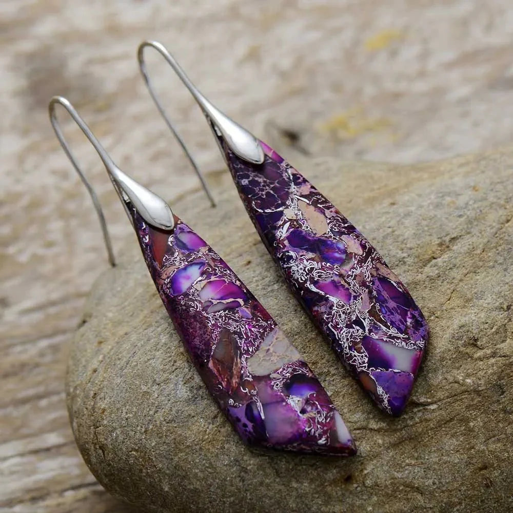 Amelia - Boucles d’oreilles géométriques bohèmes en pierres précieuses pour une élégance intemporelle