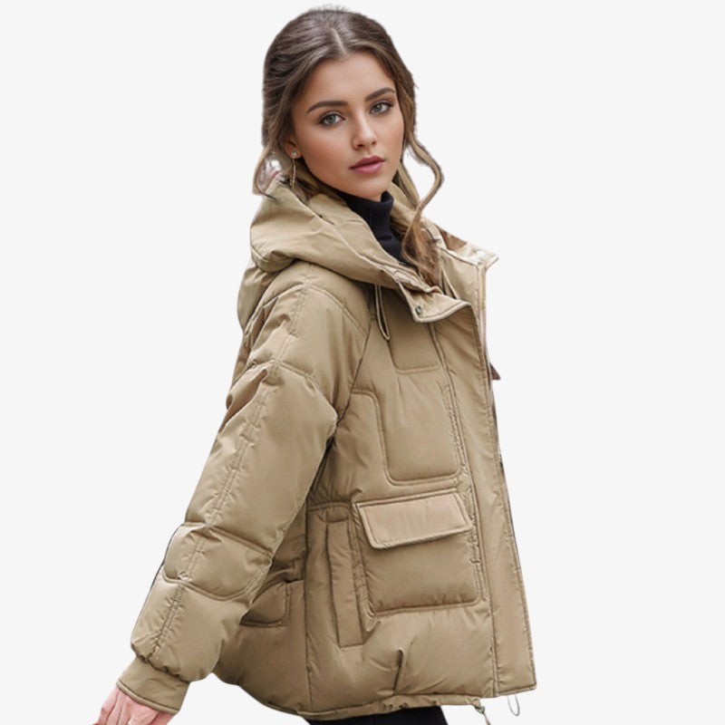 Hoodpuff - Piumino da donna con cappuccio e fondo regolabile