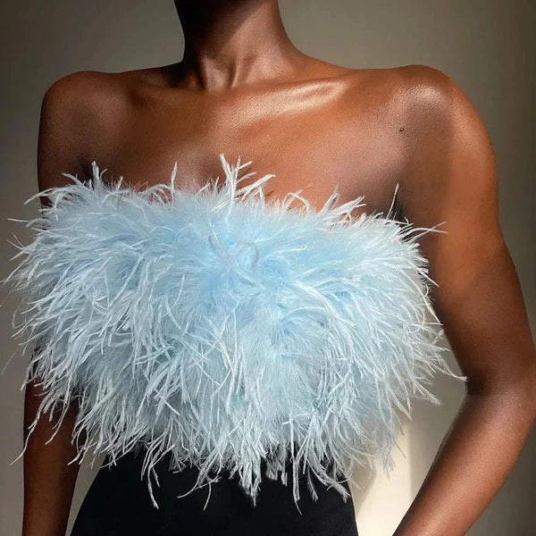 Olivia - Trendy off-shoulder feather bandeau top