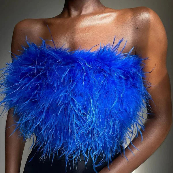 Olivia - Trendy off-shoulder feather bandeau top