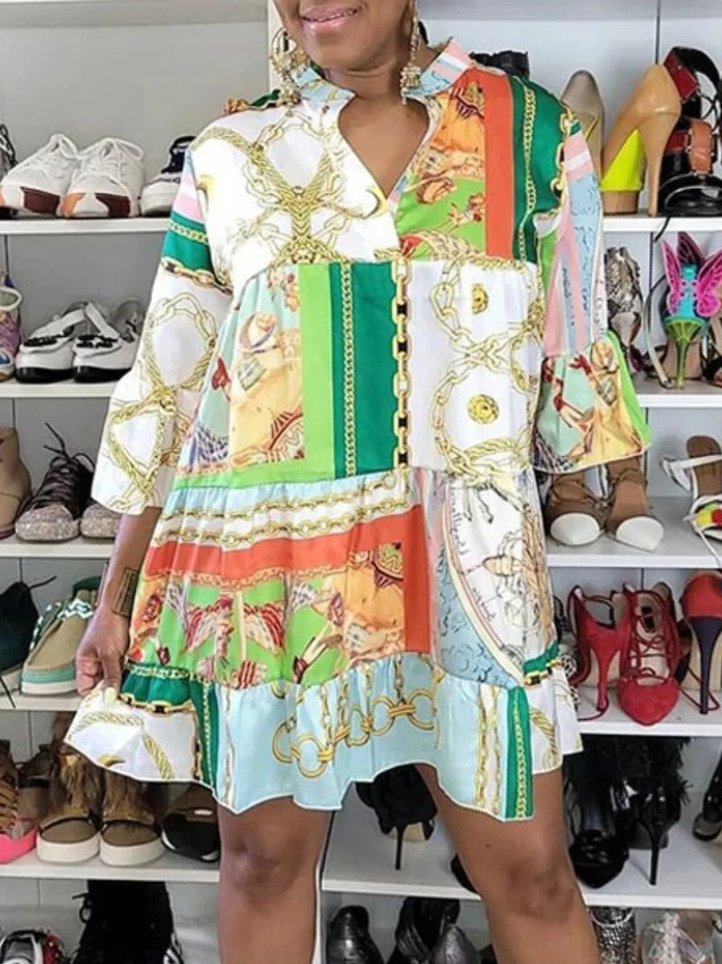 Marisse – Rochie midi în linie A cu mâneci scurte și modele imprimate