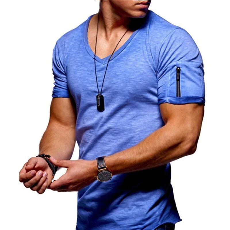 Harrie - Basic V-neck shirt with half sleeves