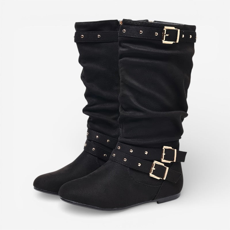 Lauren – Bottes à bout pointu avec doubles boucles et fermeture éclair latérale | Faciles à enfiler et retirer | Style élégant et pratique pour tous les jours | Tailles 35–40 | Noir