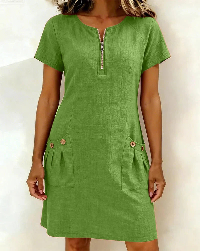 Womens A-Line Dress with Zipper and Pockets