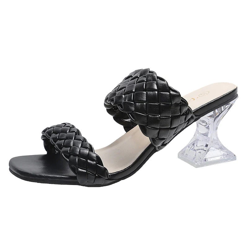 CrystalCozy - Sandały z Przezroczystymi Obcasami w Kształcie Piramidy