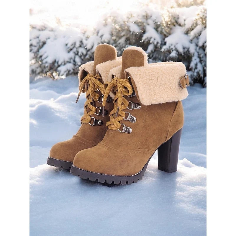 Foldara - Women's Lace-Up Ankle Boots with Stacked