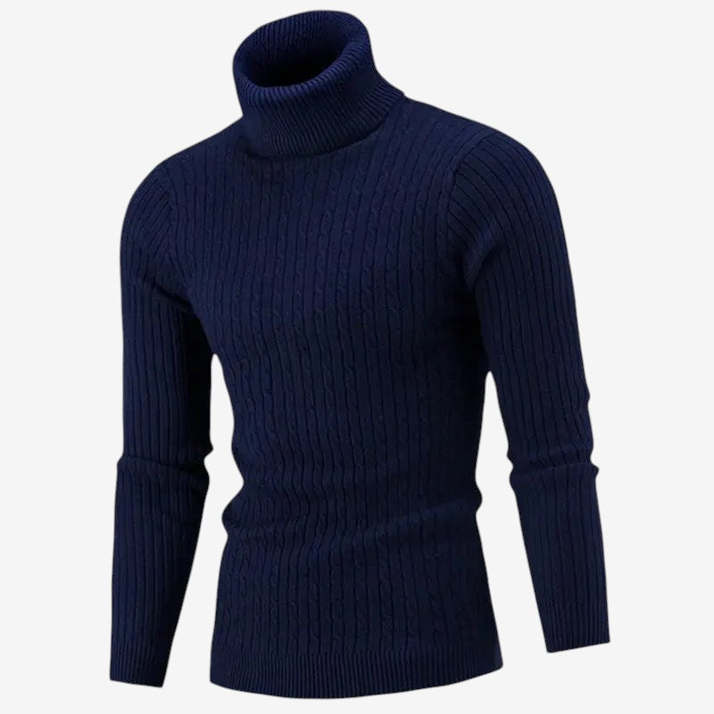 KnitLedger - Camisola de gola alta para homem em malha entrançada