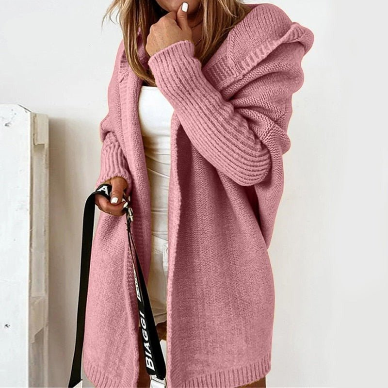 Cardigan lavorato a maglia con cappuccio da donna