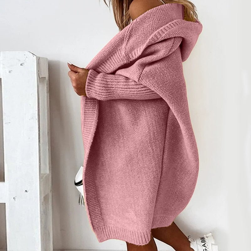 Cardigan lavorato a maglia con cappuccio da donna