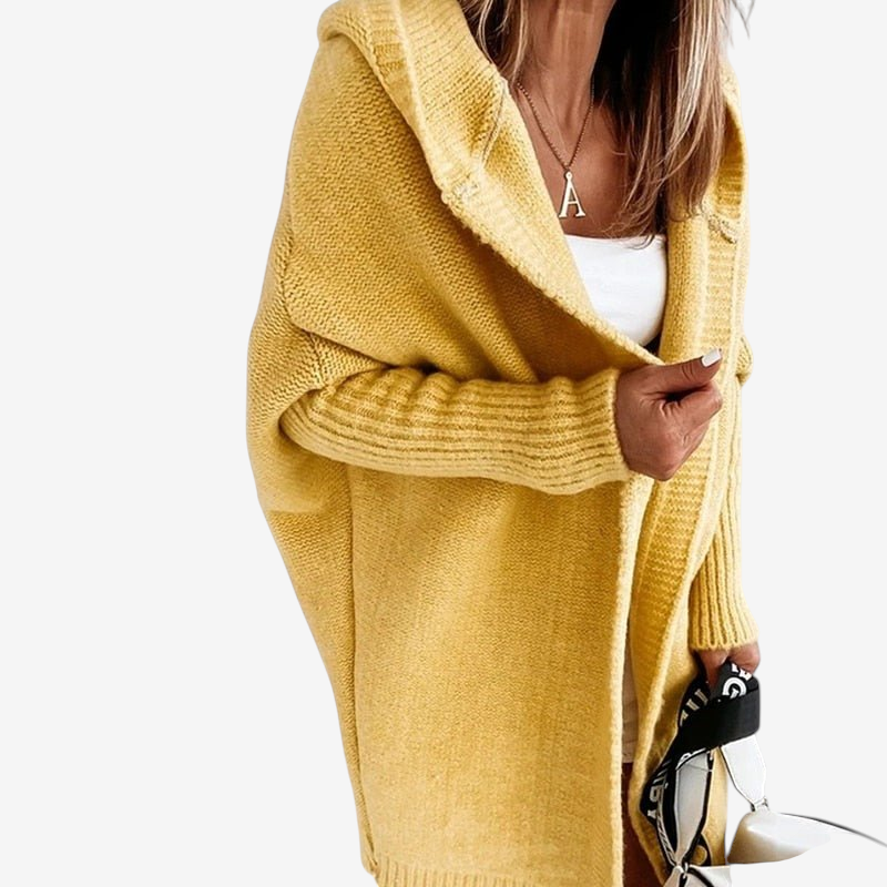 Cardigan lavorato a maglia con cappuccio da donna