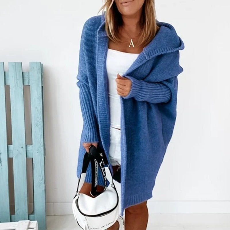 Cardigan lavorato a maglia con cappuccio da donna