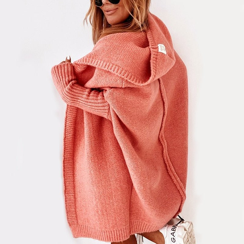 Cardigan lavorato a maglia con cappuccio da donna