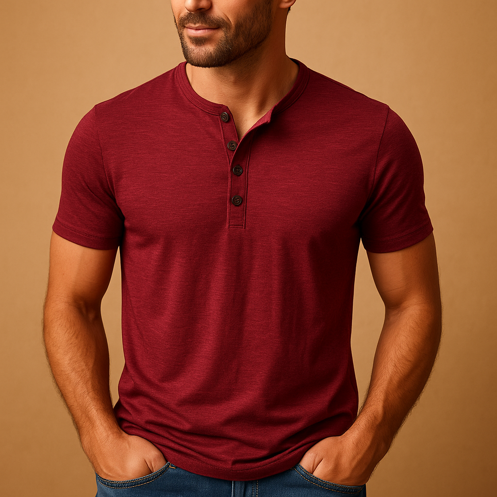 Ethan – T-shirt classique à manches courtes, col rond et détails à boutons