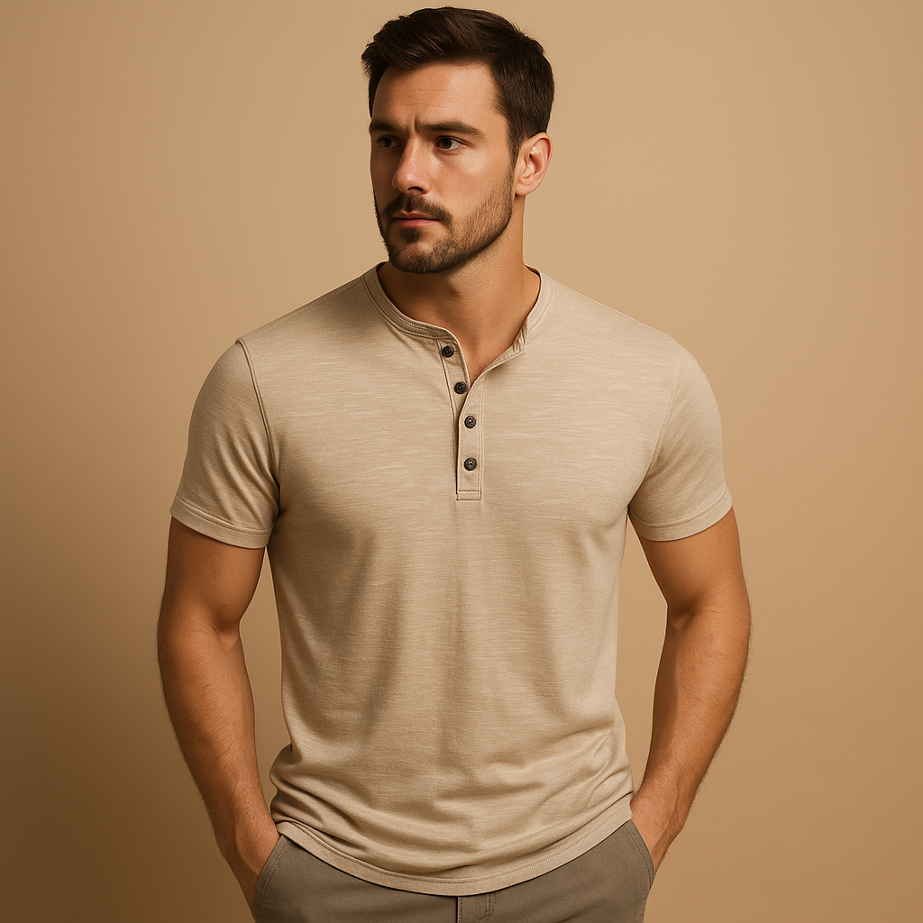 Ethan – T-shirt classique à manches courtes, col rond et détails à boutons