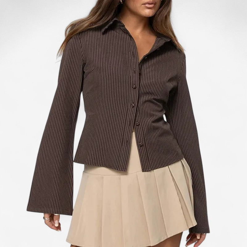Riley - Blouse à manches longues avec col en V et fermeture à boutons