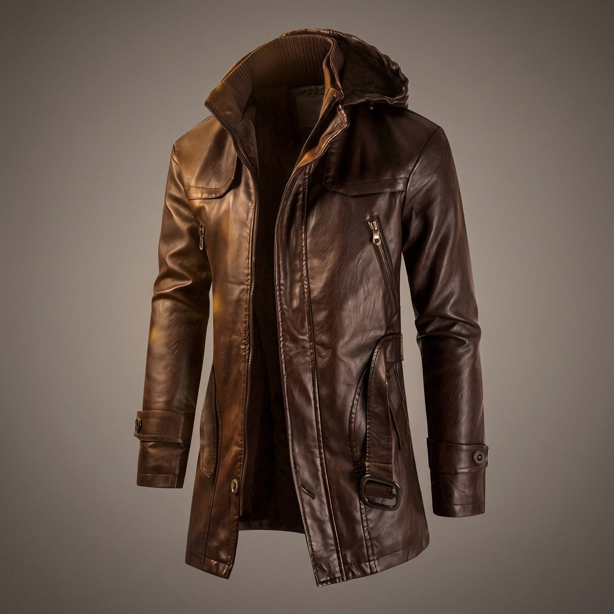 Collaren - Mid-Length Hooded Jacket with High Collar