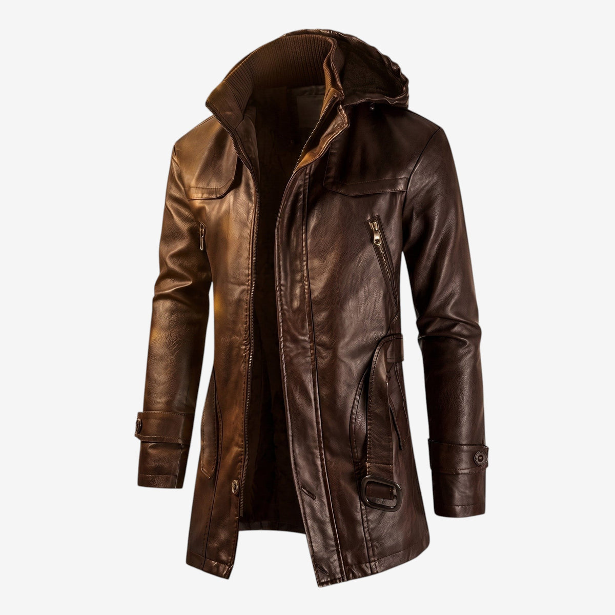 Collaren - Mid-Length Hooded Jacket with High Collar