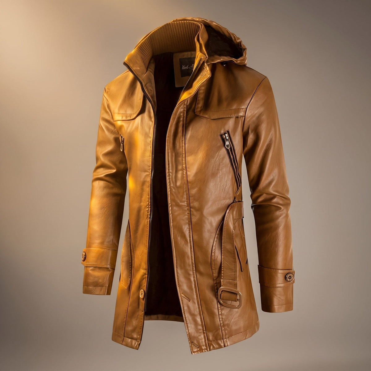 Collaren - Mid-Length Hooded Jacket with High Collar