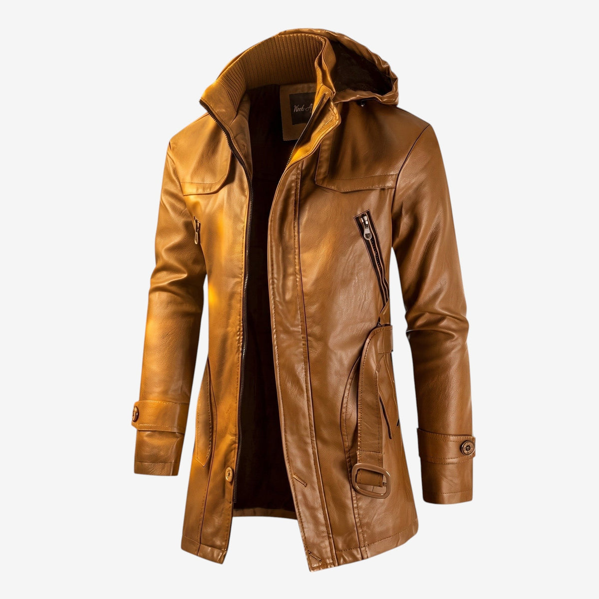 Collaren - Mid-Length Hooded Jacket with High Collar