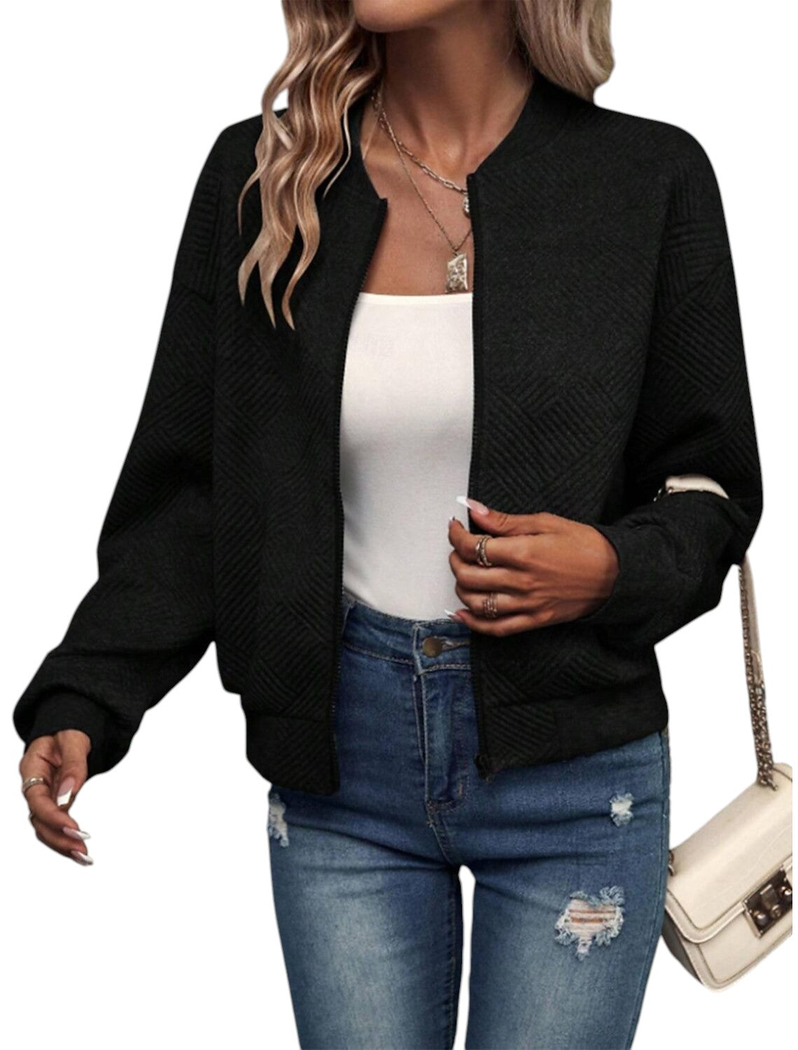 Fiona – Trendy bomber bunda se zipem vpředu a strukturovaným designem
