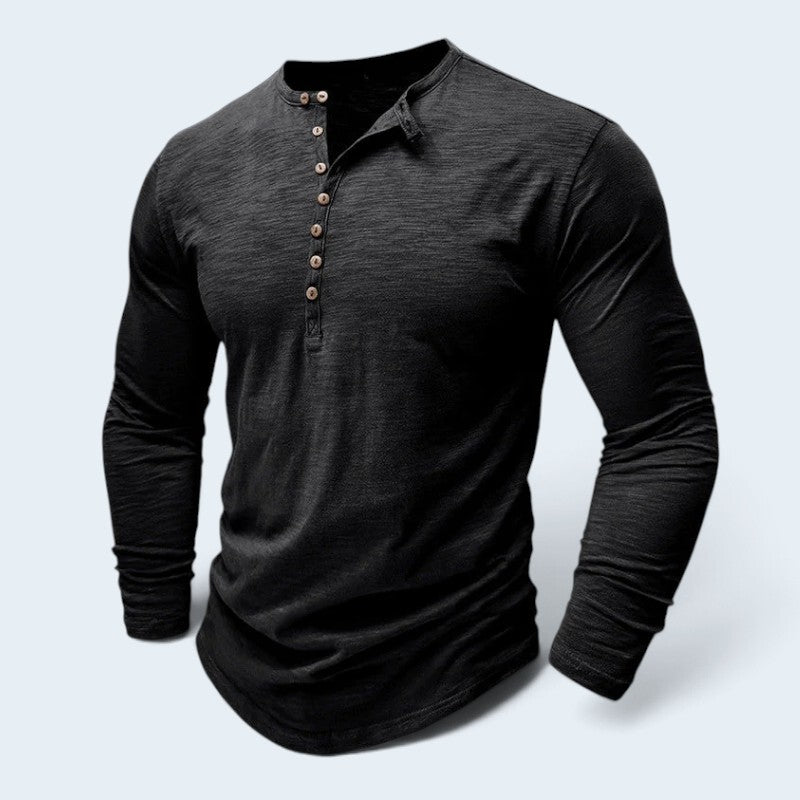 Comforto - Men's Long Sleeve Henley Shirt with Button Placket