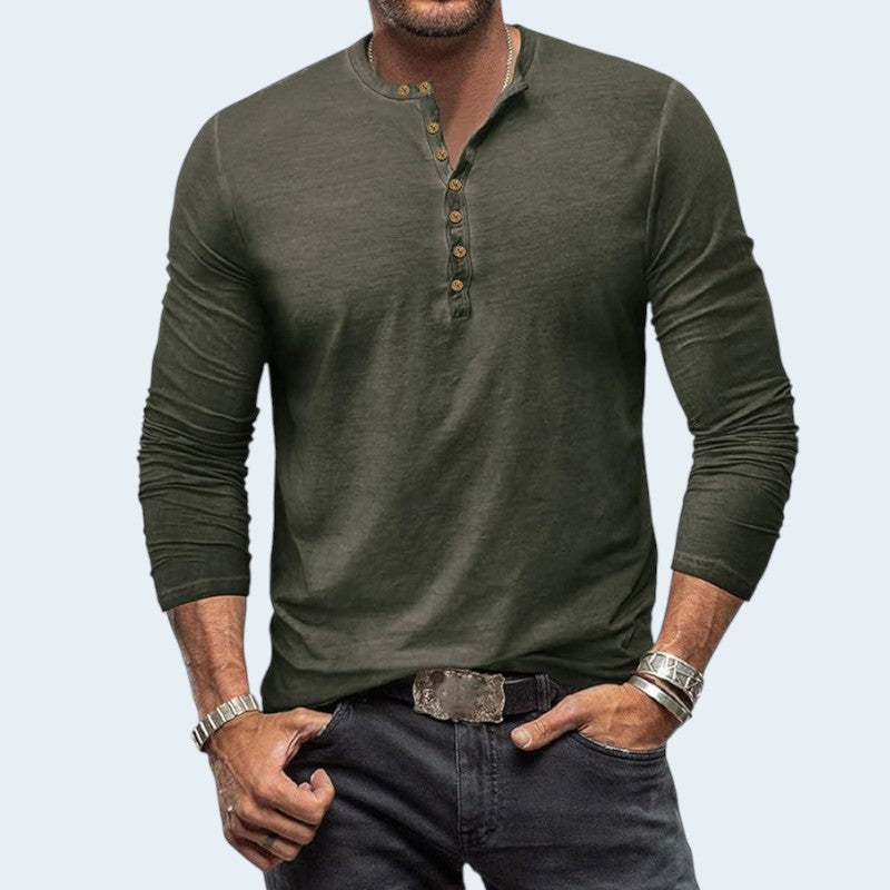 Comforto - Men's Long Sleeve Henley Shirt with Button Placket