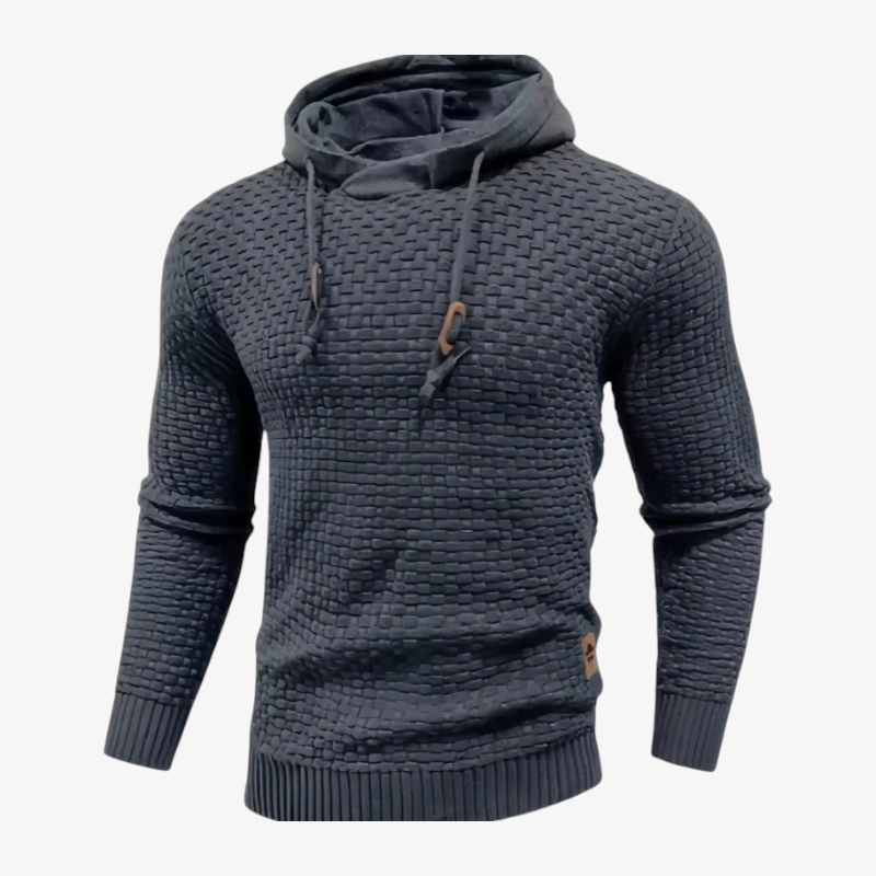 WaffleHaven – Suéter con capucha de punto gofrado, patrón de cuadros jacquard y mangas largas