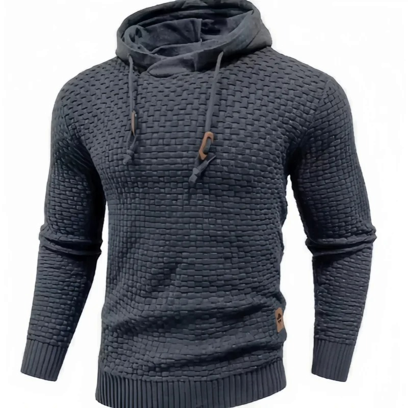 WaffleHaven – Suéter con capucha de punto gofrado, patrón de cuadros jacquard y mangas largas