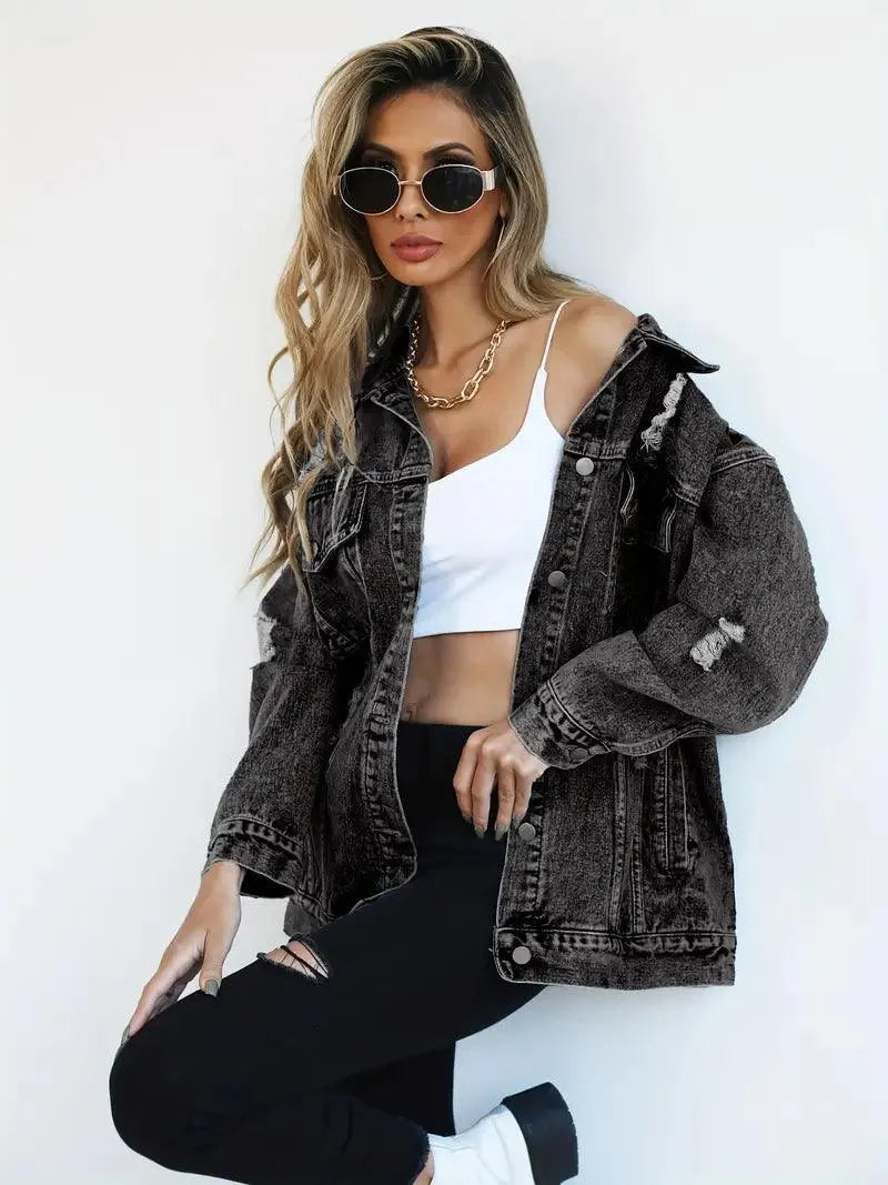 Lena - Jachetă din denim cu croială lejeră și mai multe buzunare