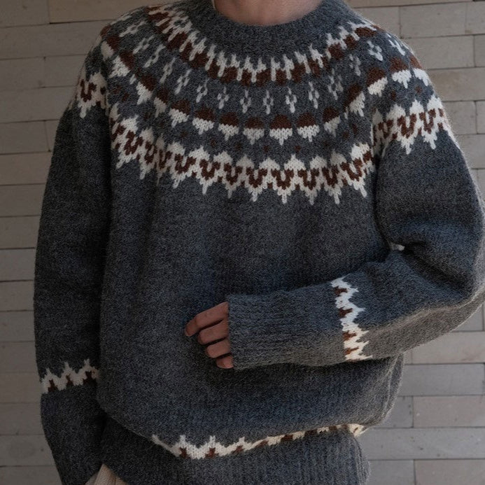 Lina - Pulover slim fit Fair Isle cu margini tricotate
