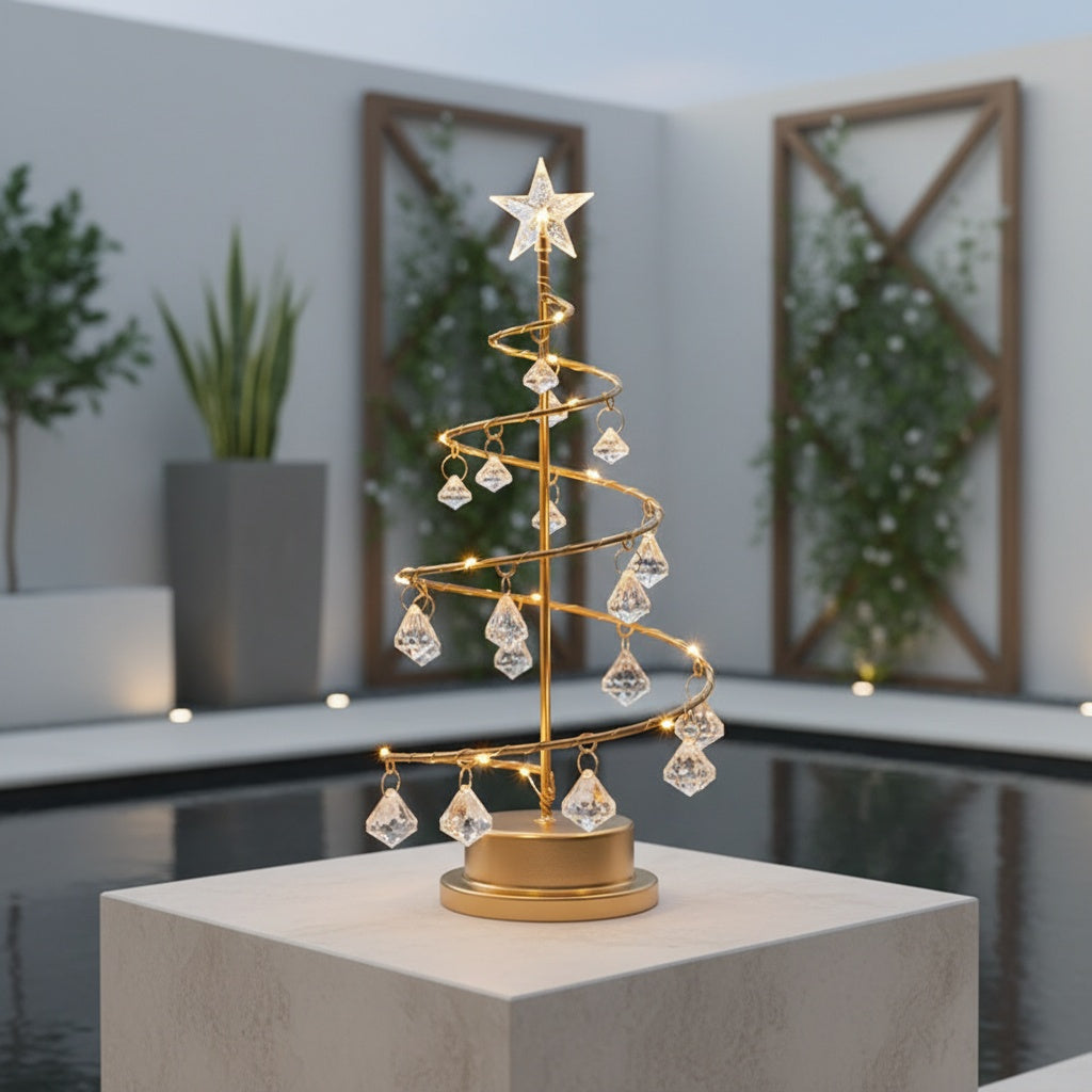 Spiravelle - Albero a spirale in metallo illuminato con ornamenti in cristallo