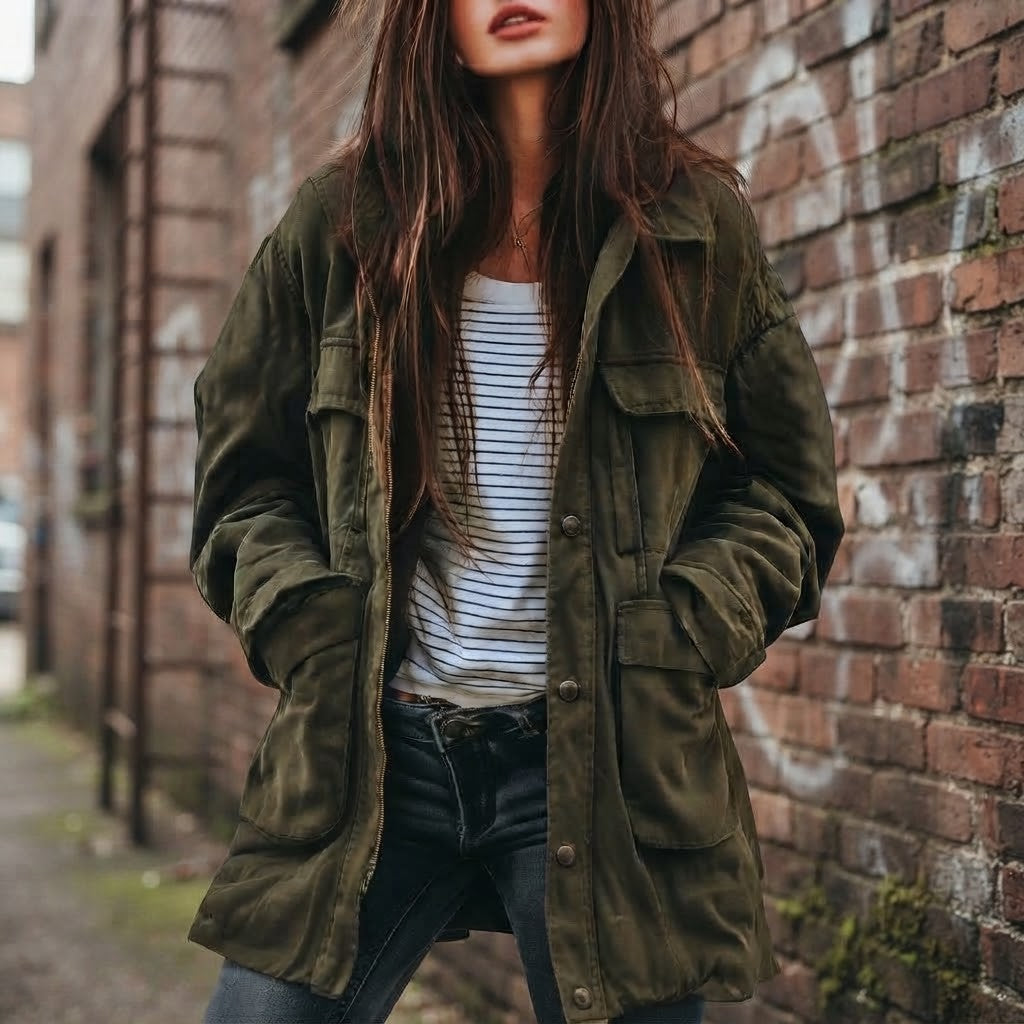 Utilityn - Cappotto utility da donna con chiusura a zip