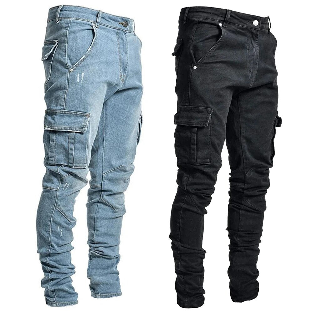 Claus - Pantaloni cargo in denim alla moda con tasche multiple